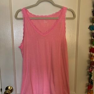 Primark love to lounge hot pink v-neck lace hem tank top XL